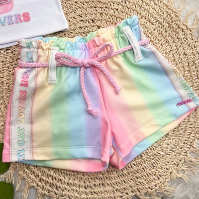 Conj. Blusa Little Cat e Short Arco Íris - Branco 